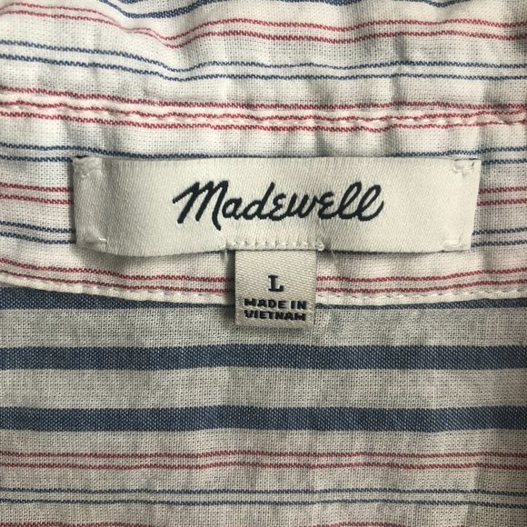 VGUC Madewell Short-Sleeve Tie-Front Collared Casual Shirt in Rawley Stripe Sz L - Picture 4 of 4